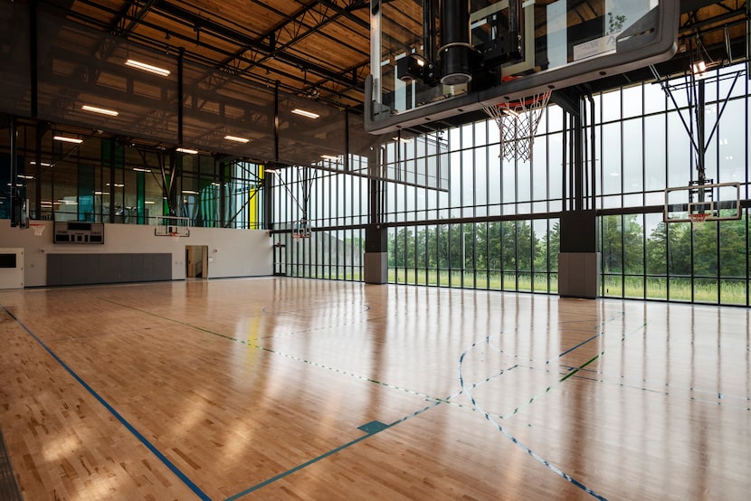 A basketball court with a view.