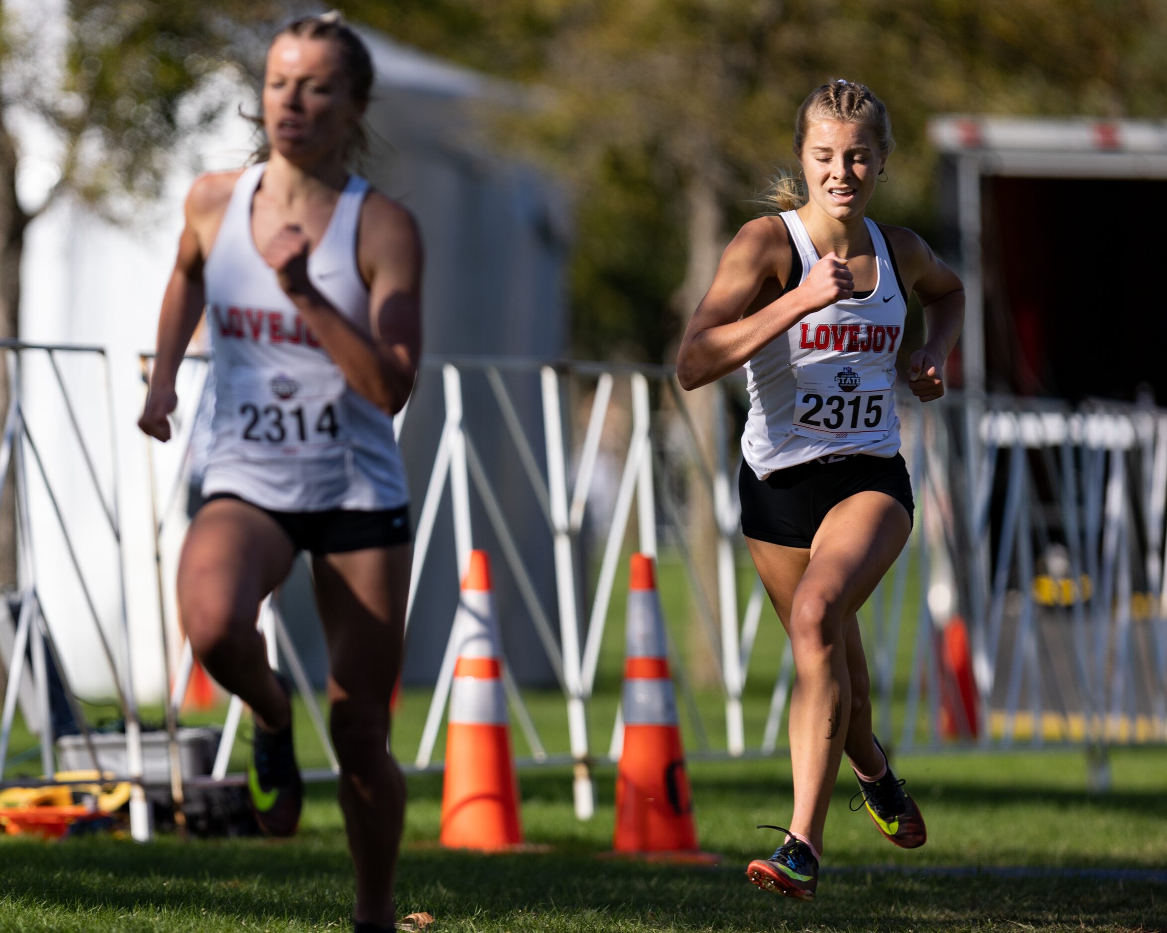 Sara Morefield of the Lovejoy Leopards runs in the 5A girls' 3200m race during the UIL Cross...