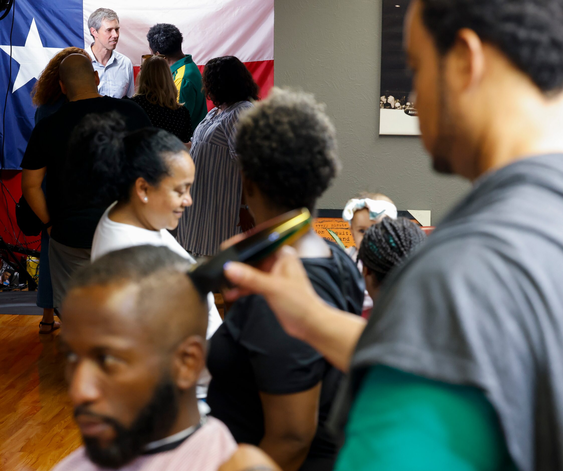 Texas Governor candidate Beto O'Rourke talks to his supporters after he campaigned at...