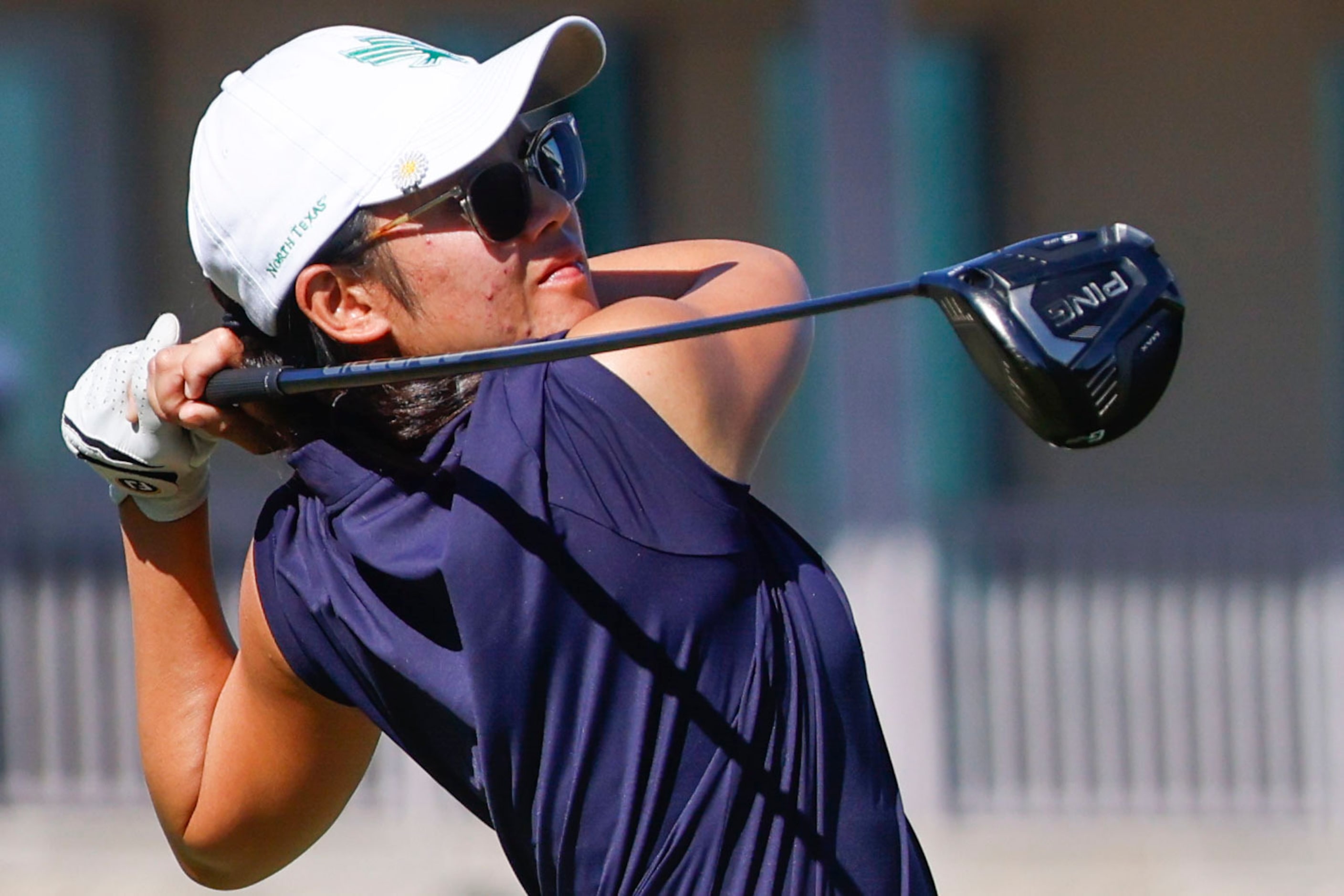 Malisone Chanthapanya of University of North Texas tees off on the ninth hole during the...