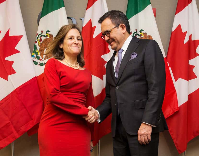 Canada's Minister of Foreign Affairs Chrystia Freeland poses for a photo before holding a...