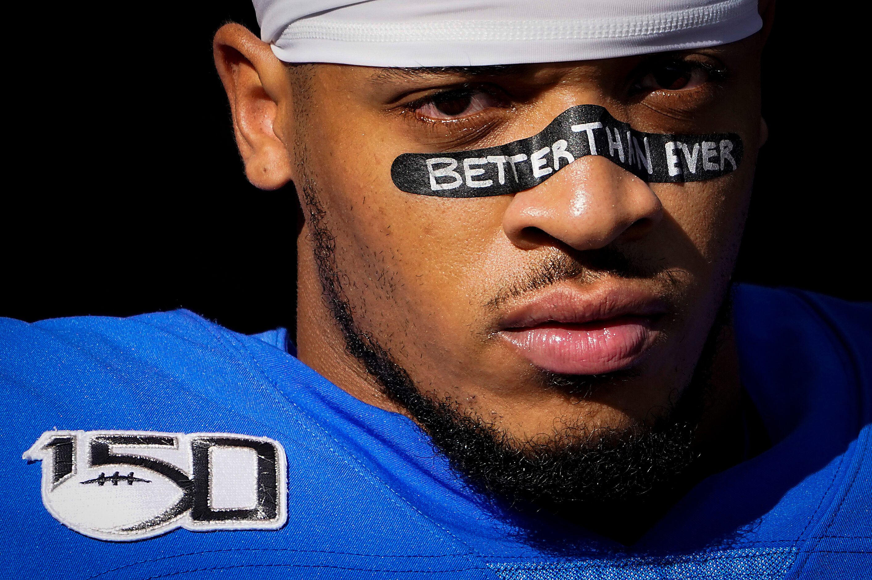 SMU running back Xavier Jones prepares to take the field before an NCAA football game...