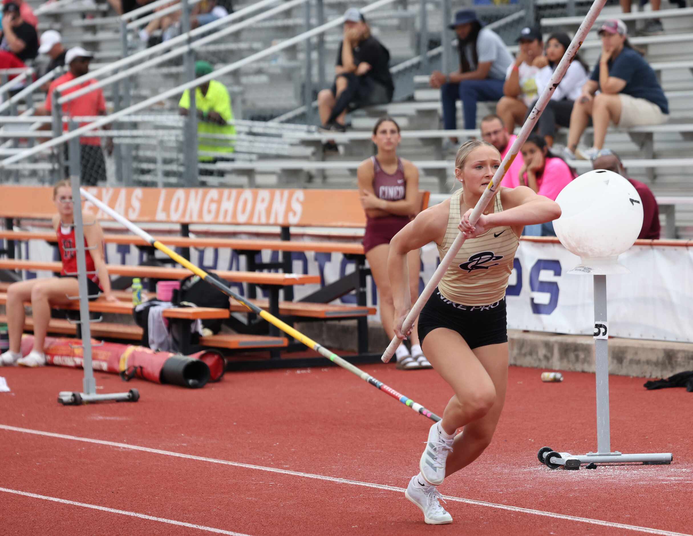 Royse City's Jacelyn Neighbors takes off on one of her pole vault attempts. She won the 6A...