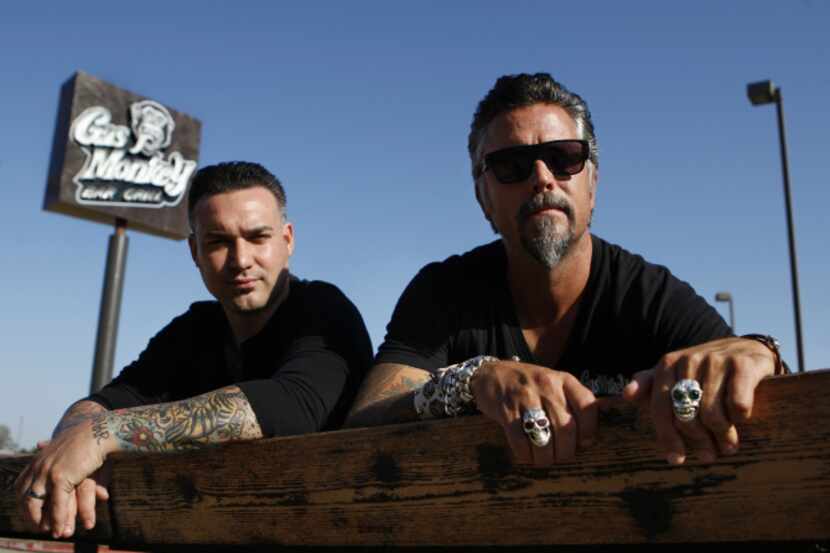 Richard Rawlings (right, with Alex Mendonsa) will open the Gas Monkey Bar & Grill at I-35E...