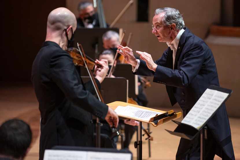 Fabio Luisi, Dallas Symphony Orchestra music director (right) conducts Mozart Concerto No. 3...