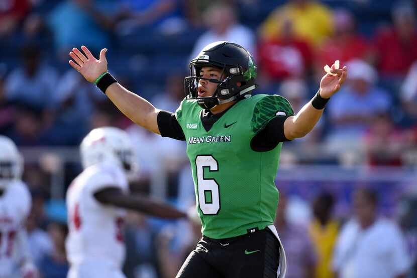 BOCA RATON, FL - DECEMBER 02: Mason Fine #6 of the North Texas Mean Green gestures during...