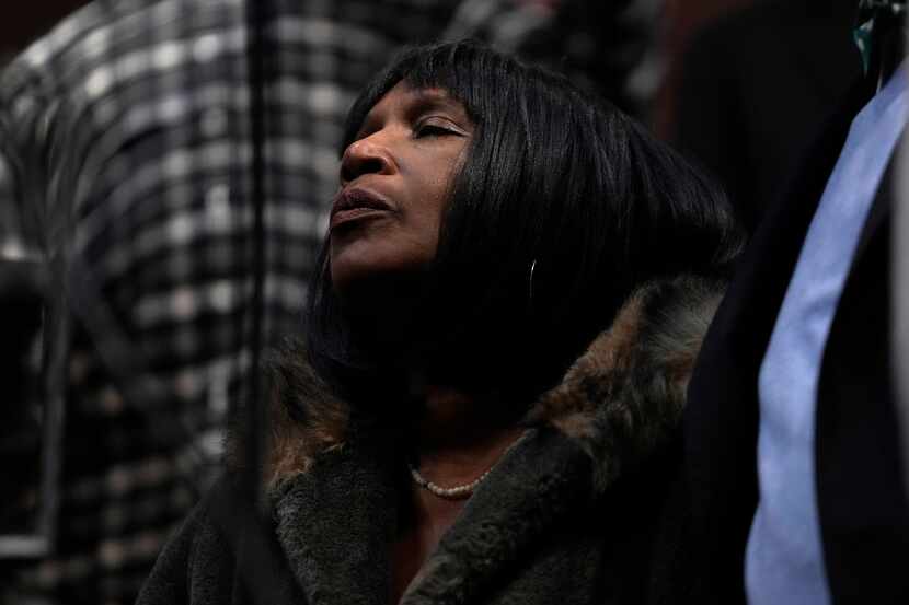 RowVaughn Wells, mother of Tyre Nichols, pauses as she listens during a news conference...
