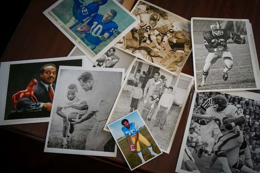 A collection of old photographs and newspaper clippings of Jerry LeVias at his home on Jan....