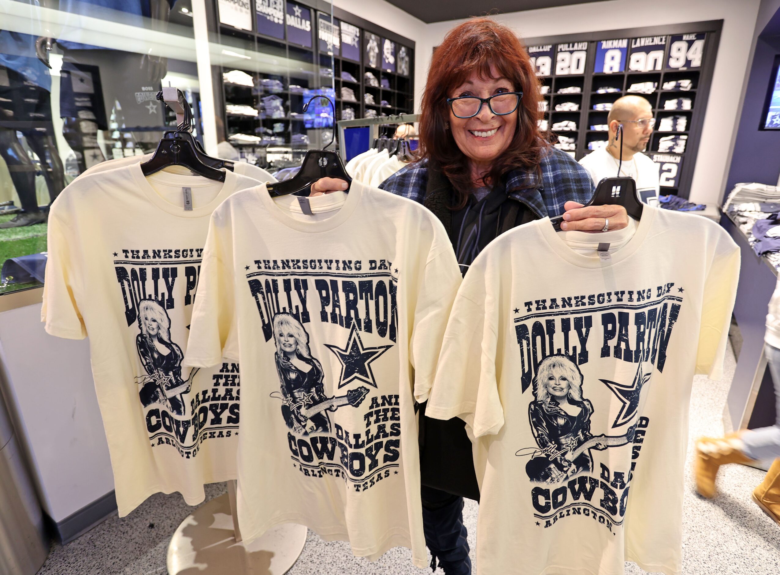 Silvia Rios-Saenz, of Corpus Christi, TX, displays her “Dallas Parton - Dallas Cowboys -...