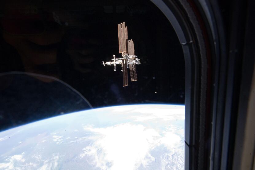 This image provided by NASA shows the International Space Station photographed by a member...