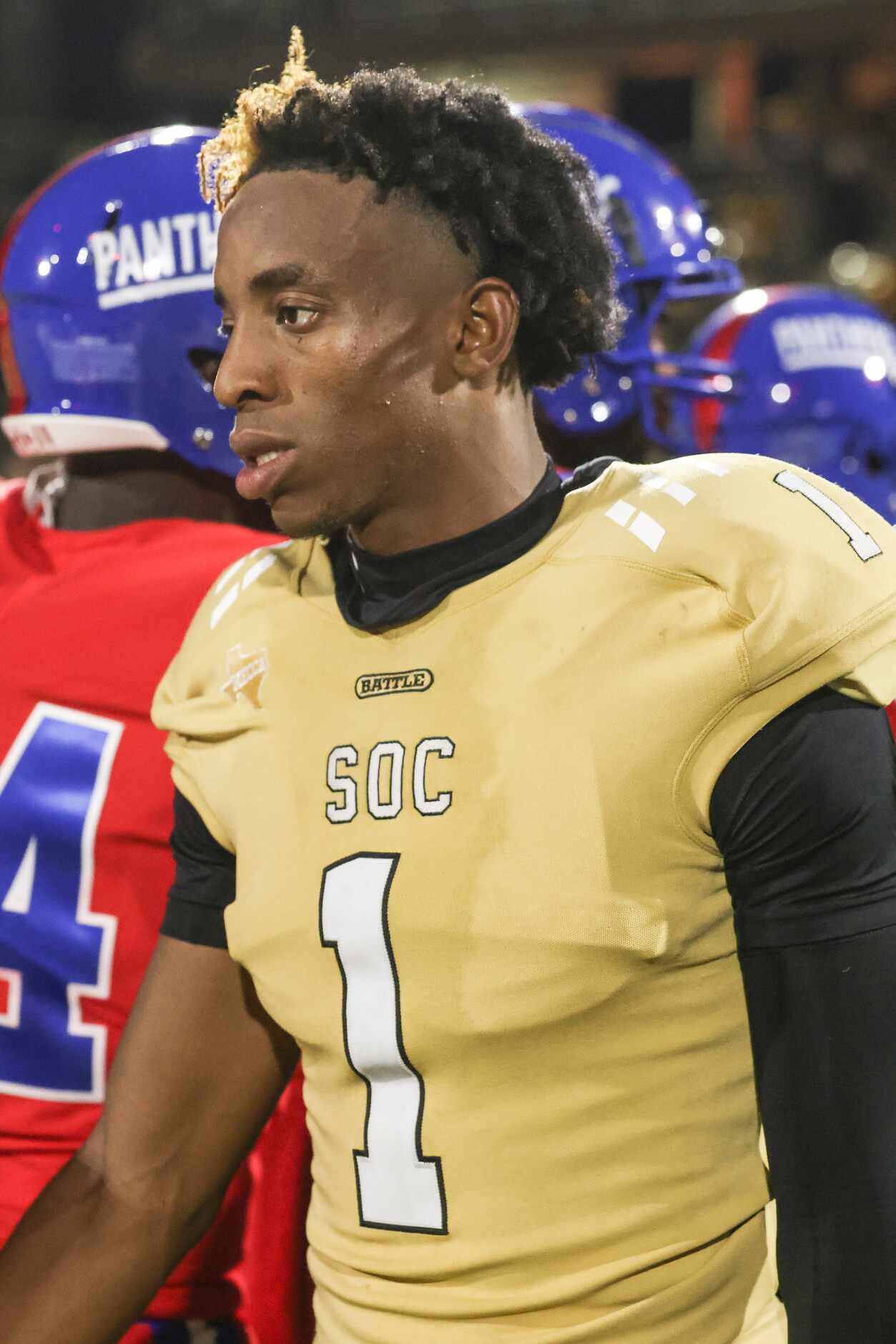 South Oak Cliff High School Manny Muhammad (1) after  the game between South Oak Cliff High...