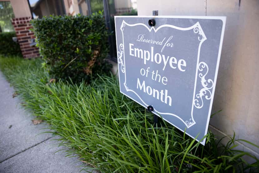 A reserved spot for the employee of the month is shown on Aug. 12 at the Black, Mann &...