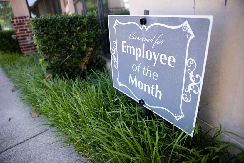 A reserved spot for the employee of the month is shown on Aug. 12 at the Black, Mann &...