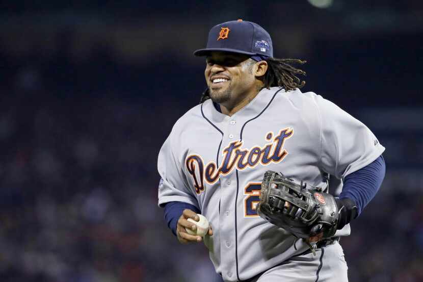 Detroit Tigers' Prince Fielder runs off the field during Game 2 of the American League...