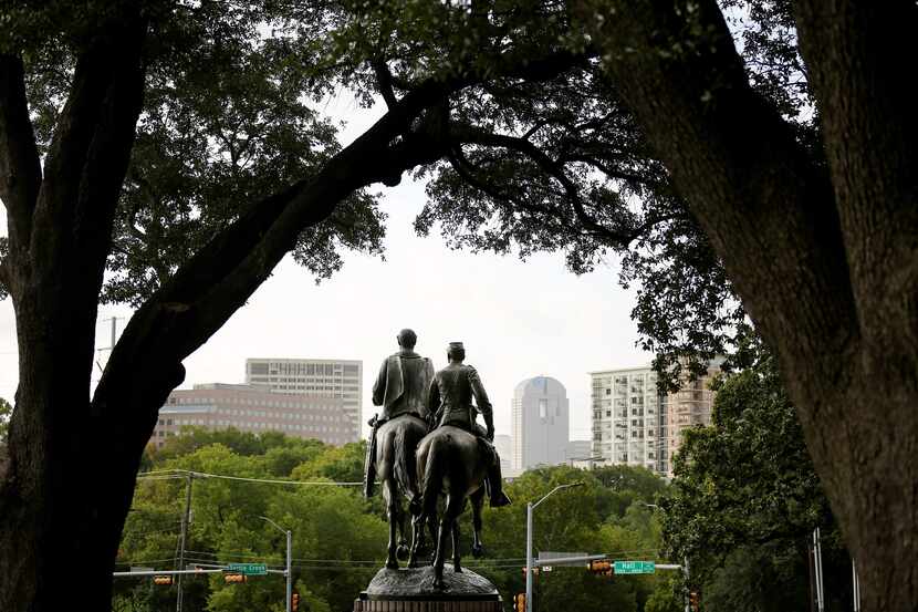 A view of the statue of Confederate general Robert E. Lee at Robert E. Lee Park in the Oak...