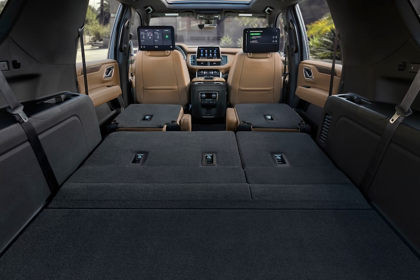 2021 Chevrolet Suburban with all seats folded down for maximum cargo capacity.