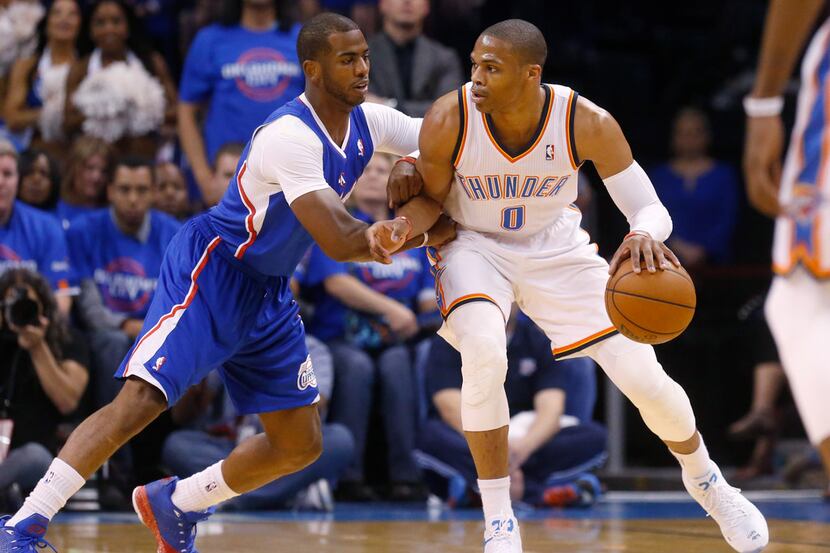 FILE - In this Monday, May 5, 2014 file photo, Oklahoma City Thunder guard Russell Westbrook...
