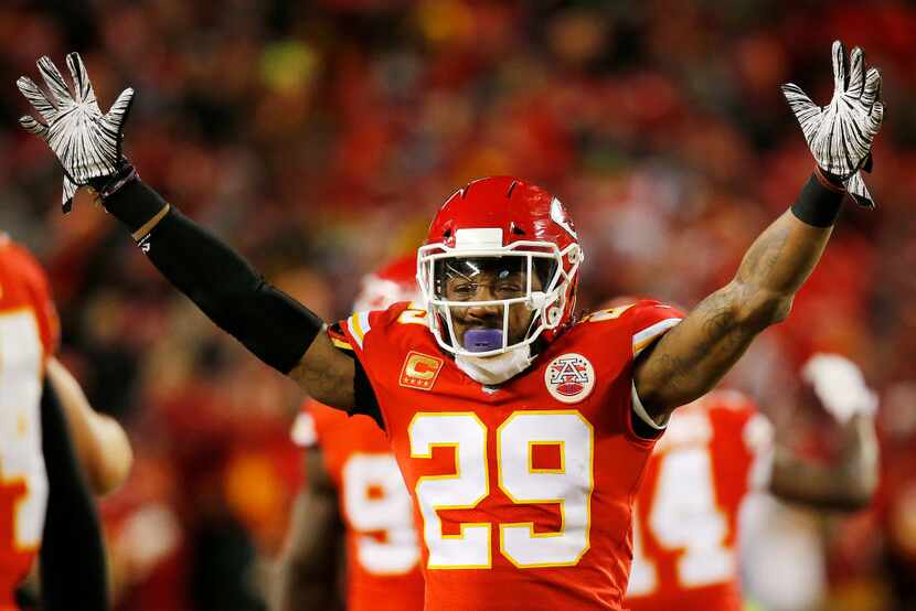 KANSAS CITY, MISSOURI - JANUARY 20: Eric Berry #29 of the Kansas City Chiefs reacts after a...