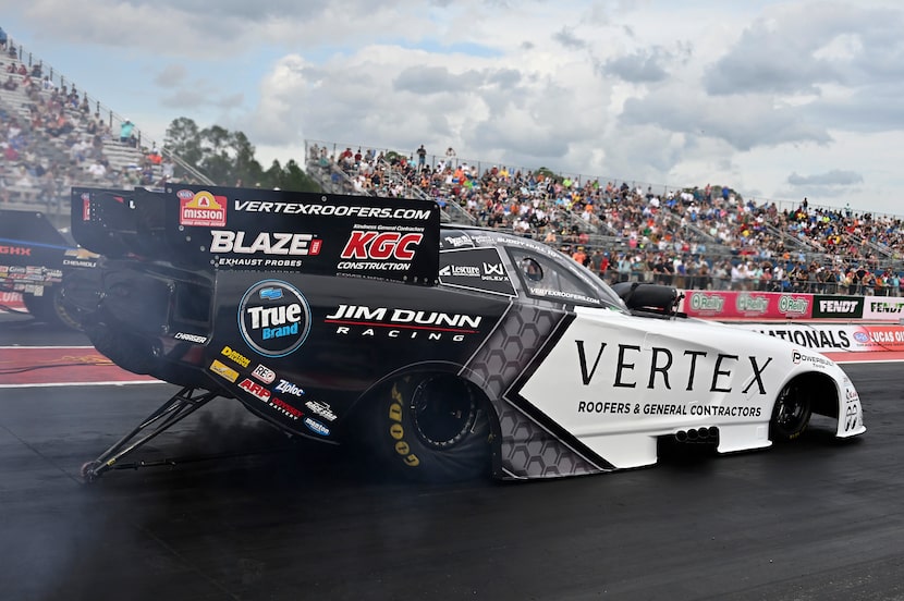 Buddy Hull raced a funny car with his company name, Vertex Roofers and General Contracting,...