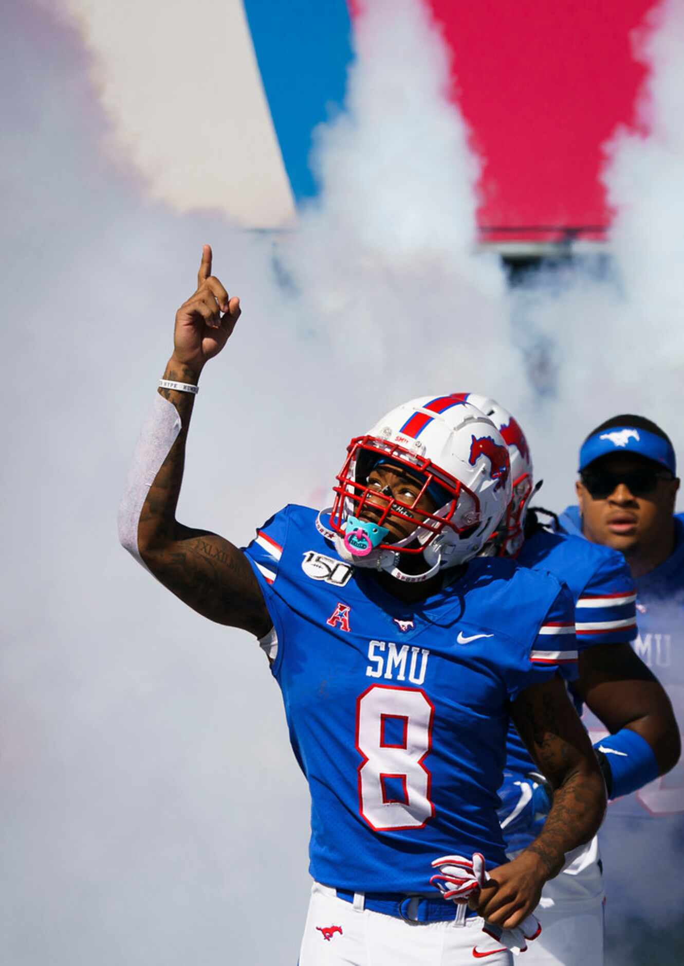 SMU wide receiver Reggie Roberson Jr. (8) takes the field for an NCAA football game against...