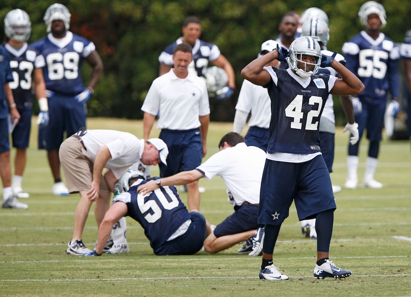 Dallas Cowboys Barry Church shows his disgust after Dallas Cowboys Sean Lee gets injured...