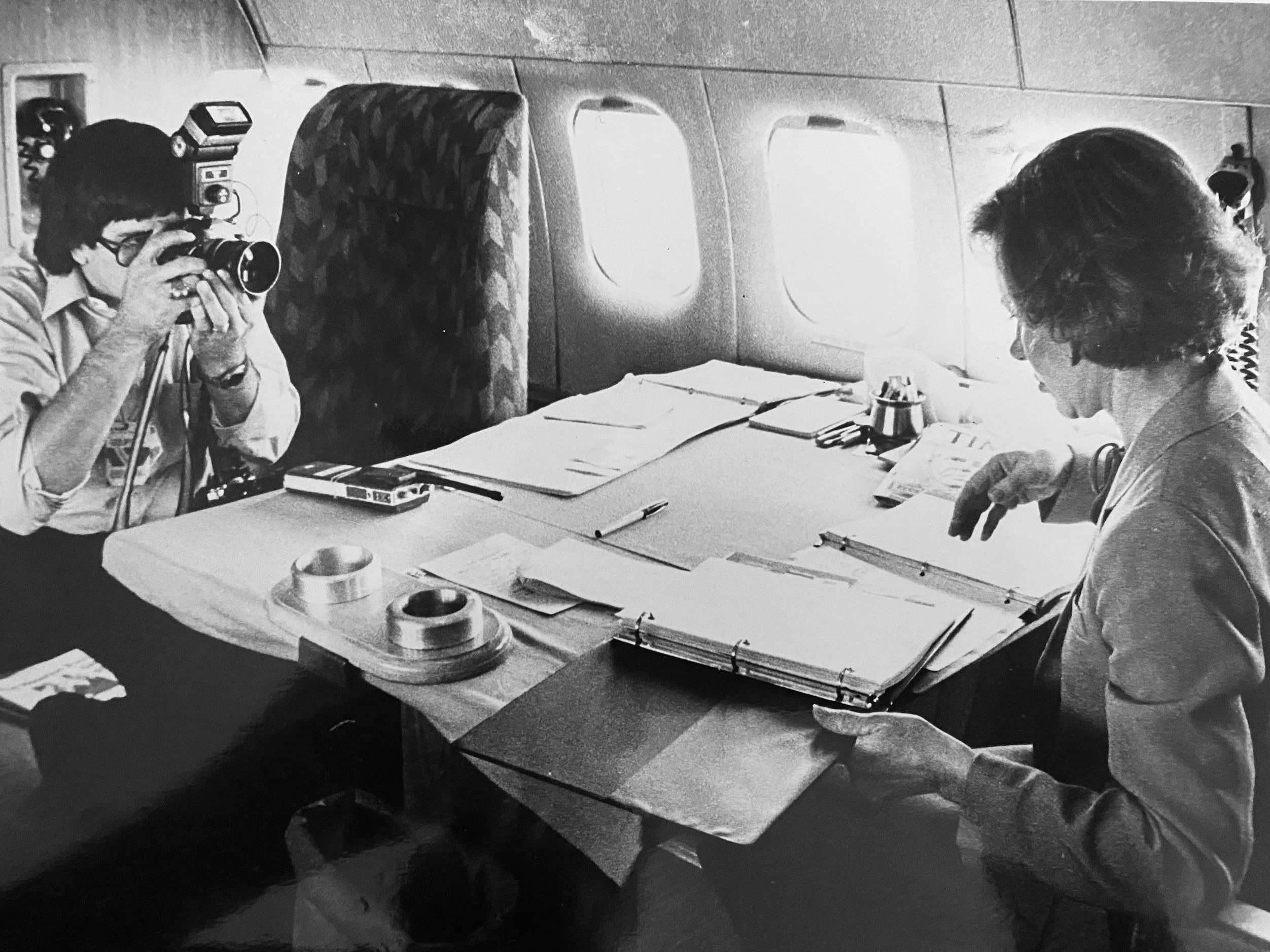 The author, David Woo,  photographing first lady Rosalyn Carter on a plane taking her to...