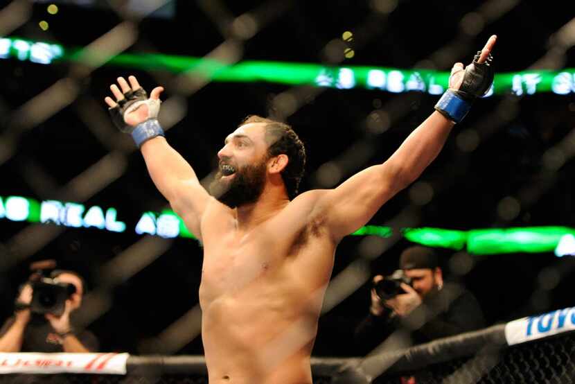 Nov 17, 2012; Montreal, QC, Canada;  Johny Hendricks reacts after knocking out Martin...