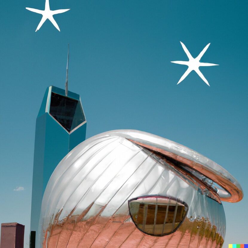 A rendering generated by the AI program DALL-E shows its take on the Perot Museum and the...