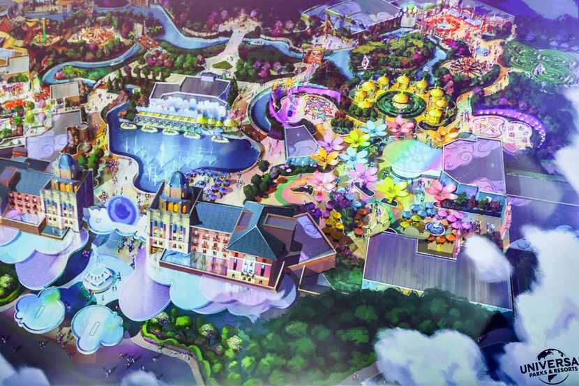 A rendering of what will be a Universal Studios theme park in Frisco.