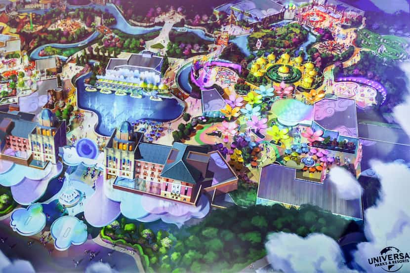 A rendering of what will be a Universal Studios theme park in Frisco on Wednesday, Jan. 11,...