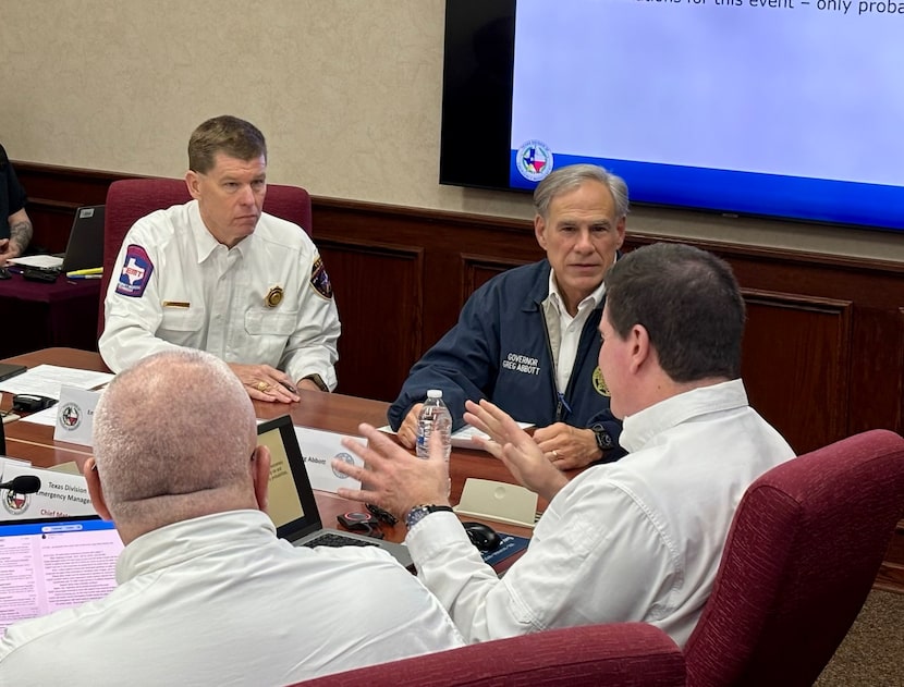 Gov. Greg Abbott meets with state officials on Jan. 8, 2025, to discuss the impending...