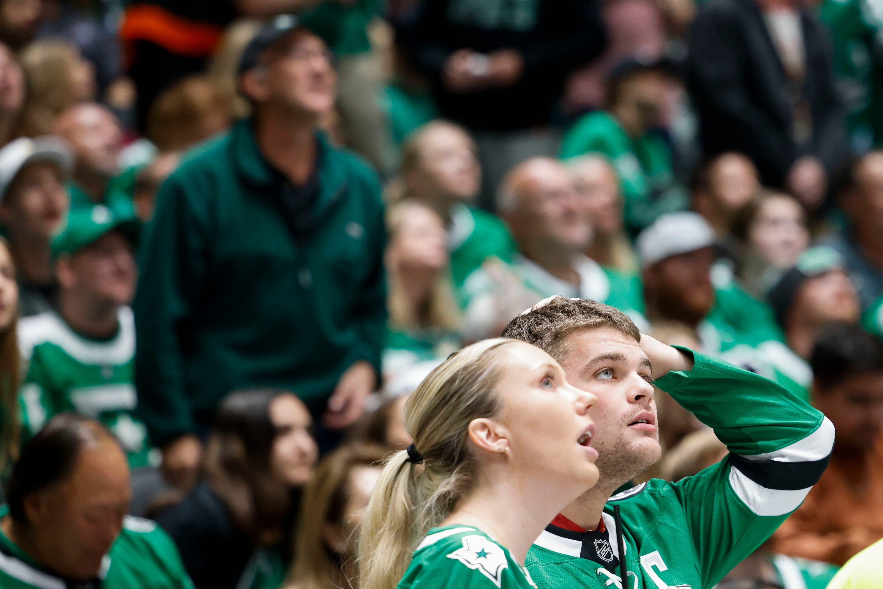 Dallas Stars fans reacts after a foul call against Philadelphia Flyers during the second...