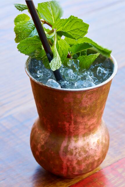 The Mint Julep is a mix of congac, rye whiskey, mint, sugar and crushed ice.