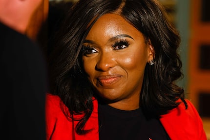 State Rep. Jasmine Crockett waits for results on Texas Primary Election in Dallas on...