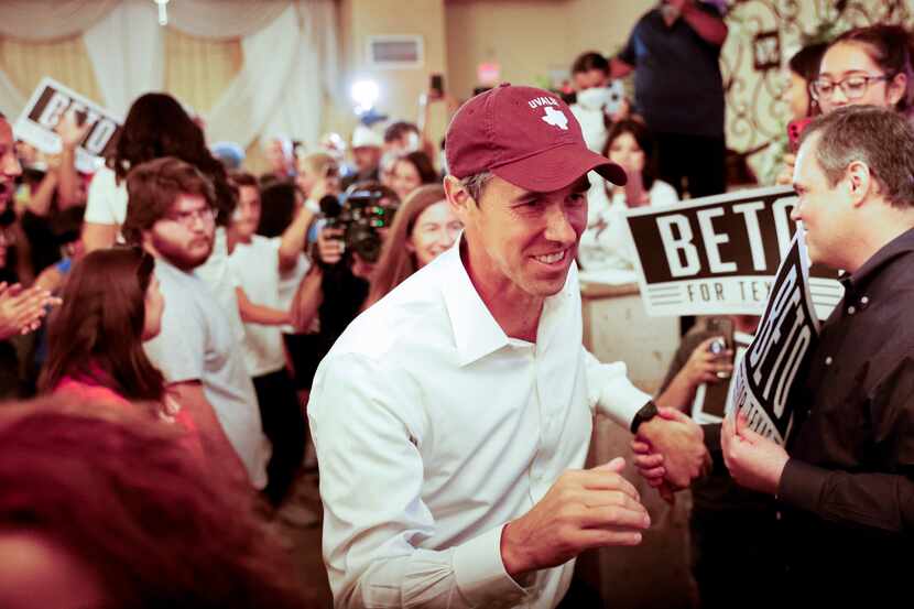 Democratic gubernatorial candidate Beto O'Rourke arrives at a post-debate watch party in...