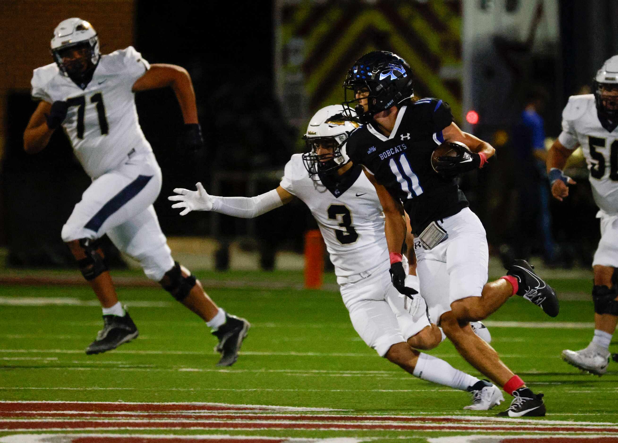 Byron Nelson’s Leo Almanza (11) runs with the ball against Keller High School during the...