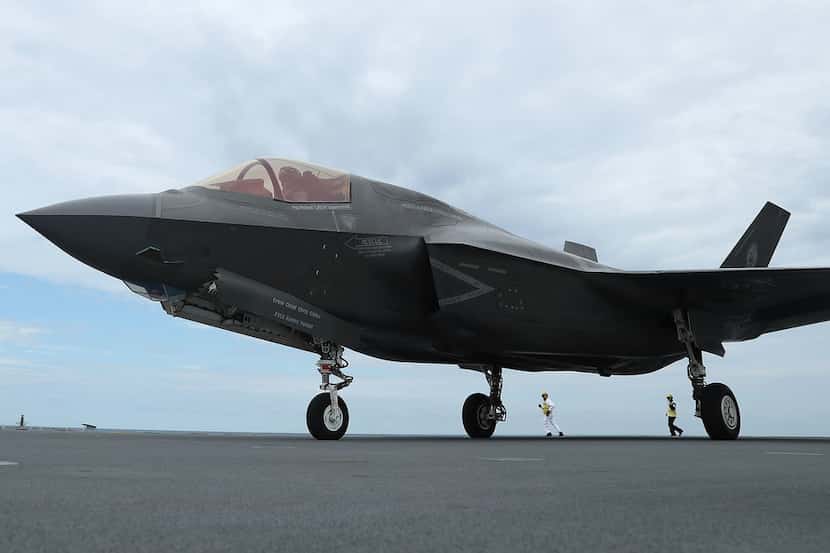 AT SEA - SEPTEMBER 27:  A new F-35B Lightning fighter jet is ready for take off from the...