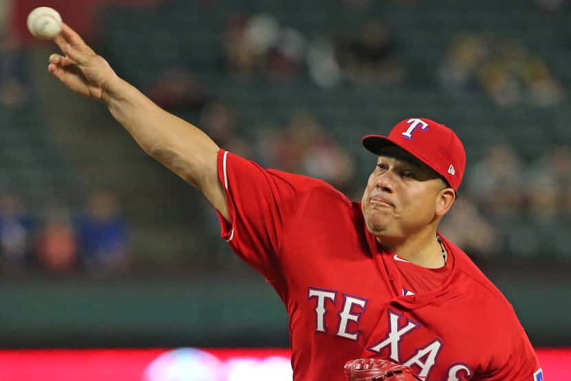 Texas Rangers pitcher Bartolo Colon (40) during the Los Angeles Angels vs. the Texas Rangers...