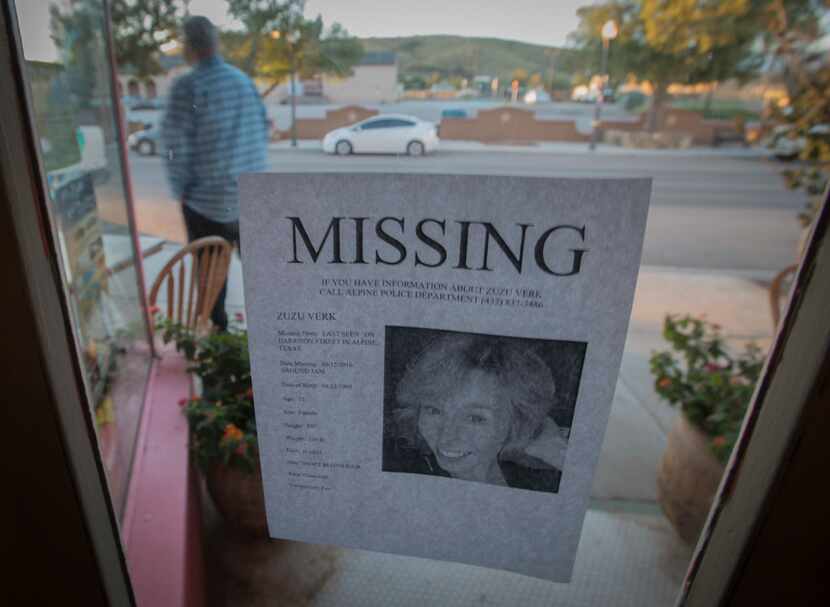 A leaflet taped to the window of this Alpine, Texas business gives a full description of...