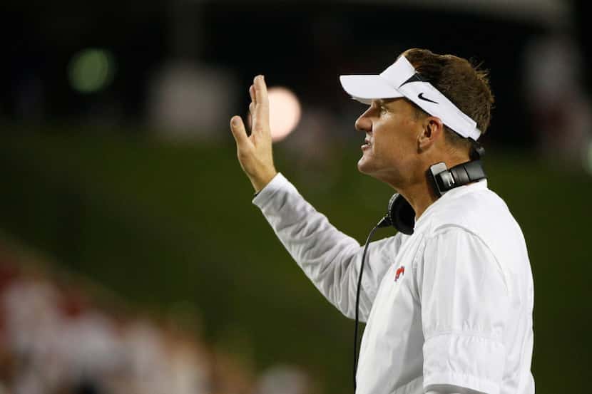 Southern Methodist Mustangs head coach Chad Morris against Liberty Flames in the second half...