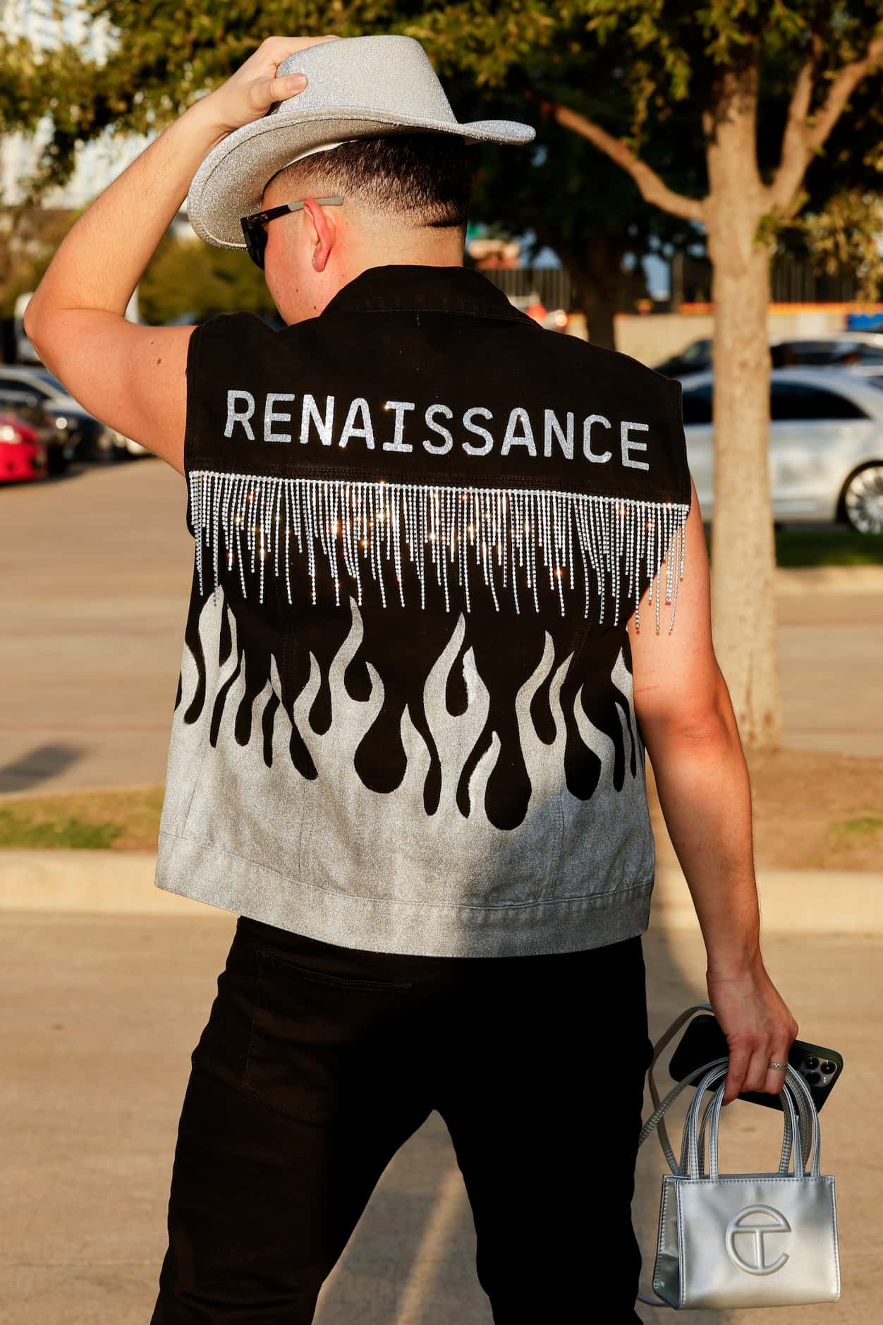 Carlos Monge of Brooklyn, New York shows off his Renaissance vest before Beyoncé’s...