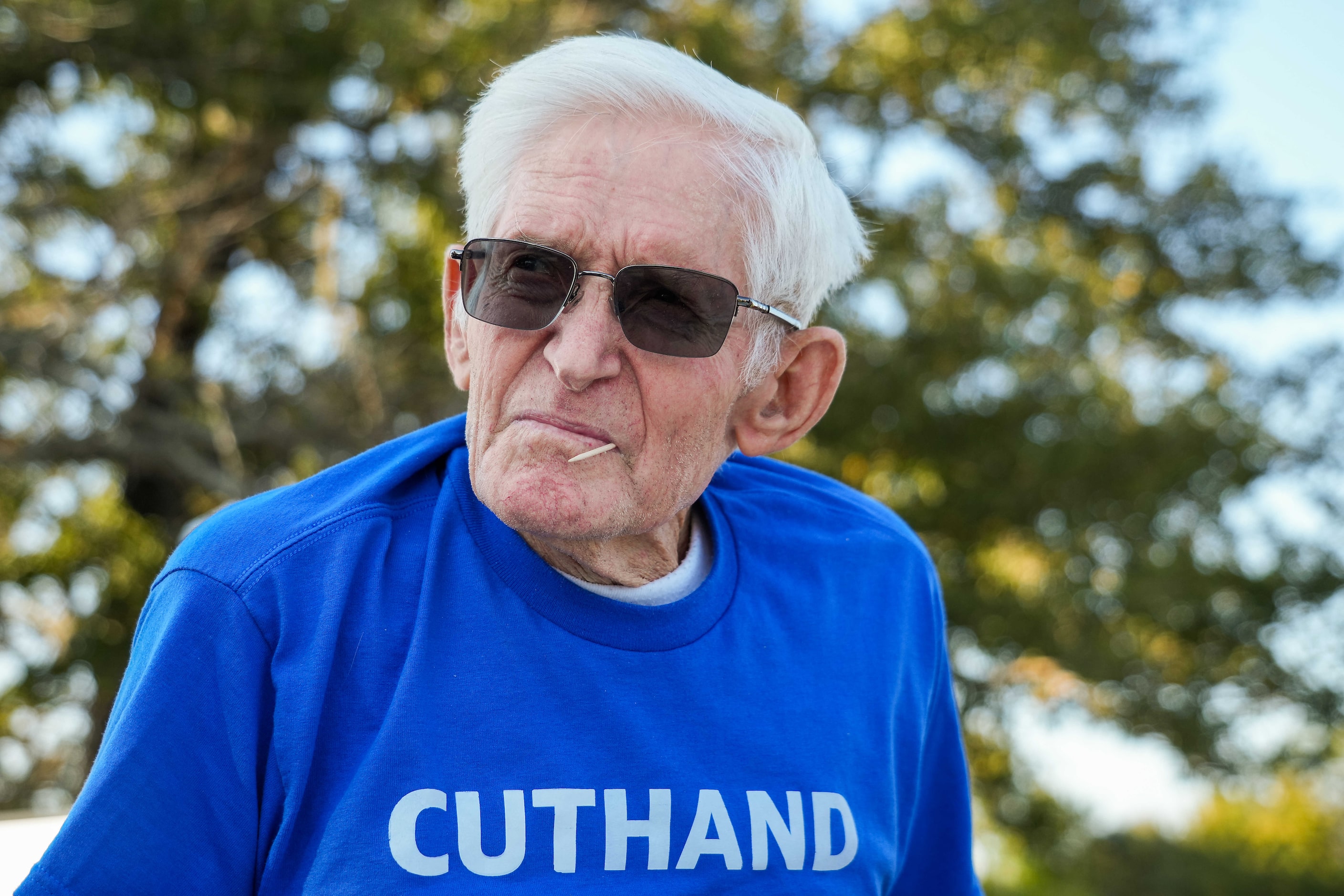 Gary Cheatwood, 85, gathers with fellow landowners on Monday, Oct. 14, 2024, in Cuthand,...