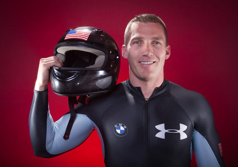 FILE - In this Sept. 30, 2013, file photo, United States Olympic Bobsledder Chris Fogt poses...