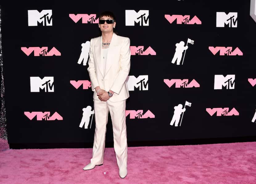 Peso Pluma arrives at the MTV Video Music Awards on Tuesday, Sept. 12, 2023, at the...