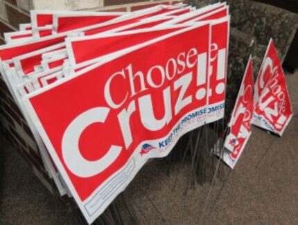  Stacks of yard signs await more than 1,000 Ted Cruz supporters at a rally Jan. 23, 2016, in...