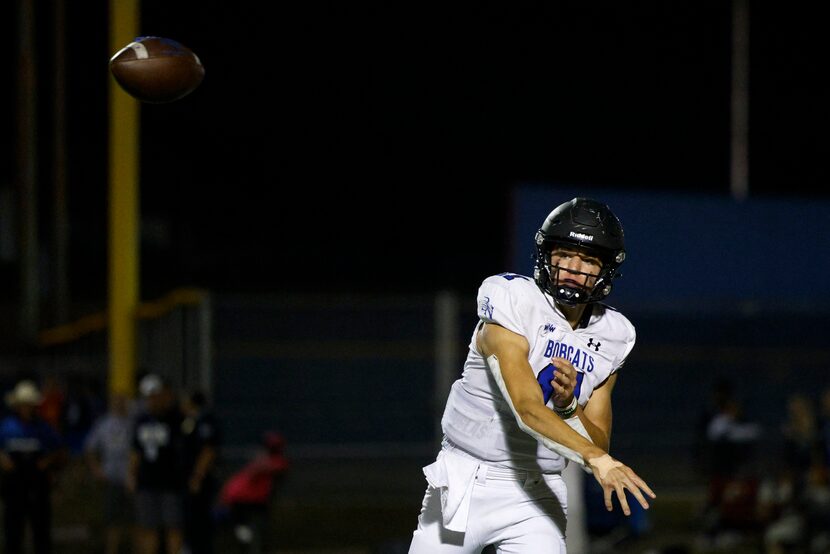 Trophy Club Byron Nelson quarterback Jake Wilson (11) throws a pass during the second half...