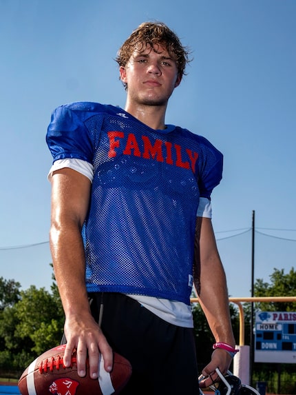 Parish Episcopal quarterback Sawyer Anderson during practice at the school in Dallas, Texas...