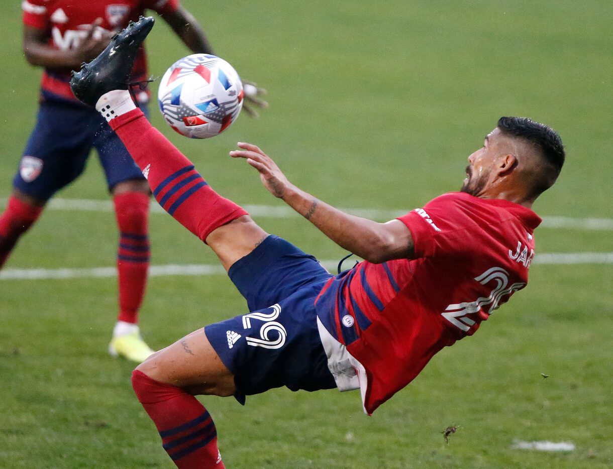 FC Dallas forward Franco Jara (29) takes a shot on goal during the first half as FC Dallas...