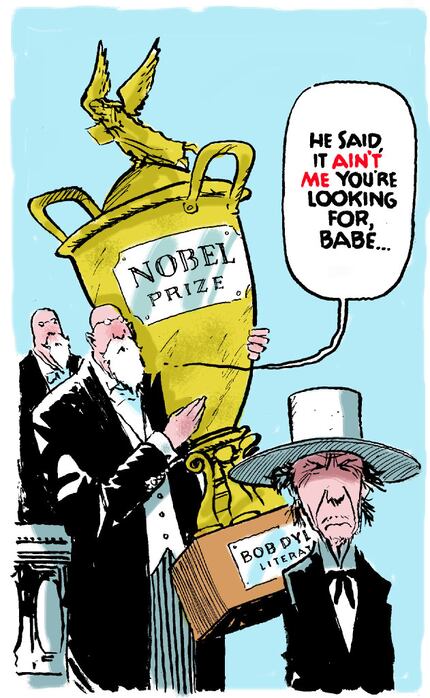 Bob Dylan and his Nobel Prize. (Jack Ohman/TNS)