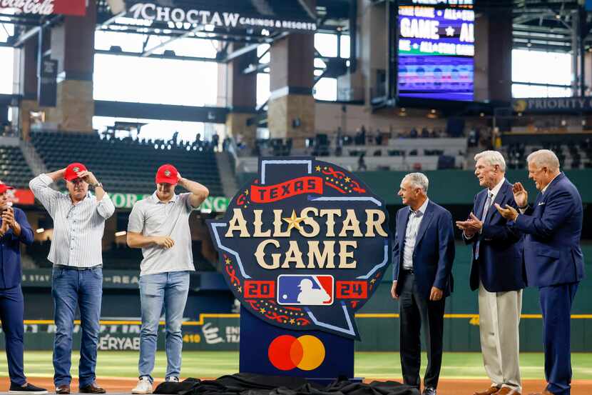 The official logo for the 2024 All-Star Game is presented at Globe Life Field in Arlington...